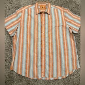 Very Nice! Robert Graham Short Sleeve Button Down Shirt. Orange/ Blue Size XXL